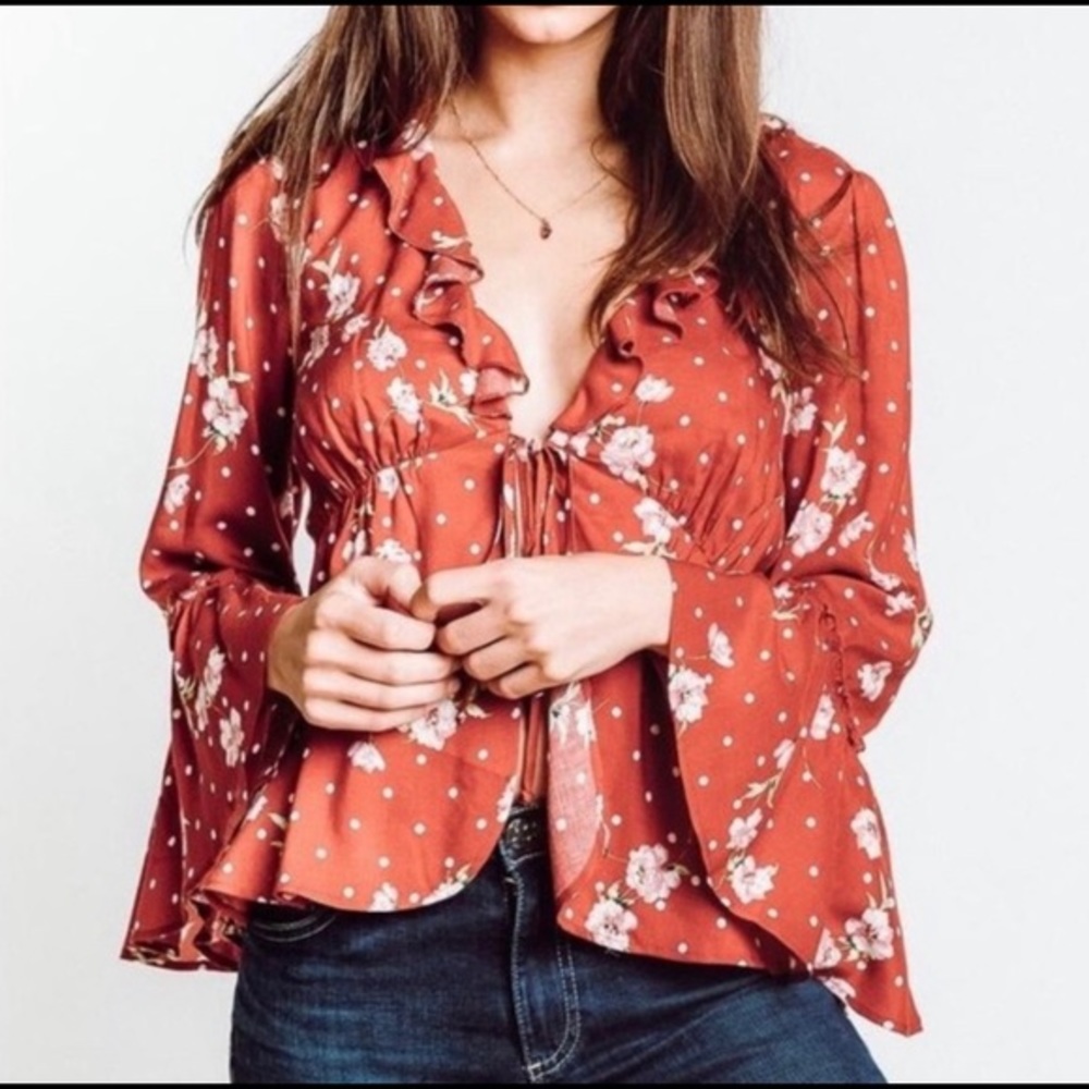 Show Me Your MuMu Hayley Tie-Front Blouse XS - Picture 10 of 11